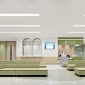 Doctor Waiting Room Interior With Green Walls Beige Sofas And Reception Desk
