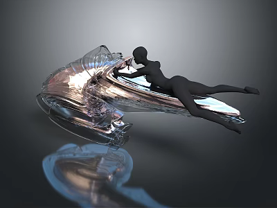 Transparent Motorcycle Design With Black Human Figure Lying On Reflective Background 3d model