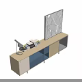 Modern TV Stand With Beige Blue Black Storage Cabinets Abstract Painting Table Lamp And Books
