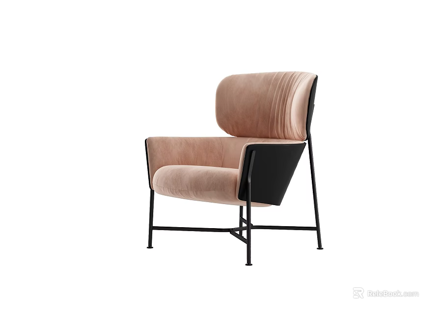 Modern Single Seater Sofa With Blush Upholstered Fabric High Backrest And Black Metal Legs 3d model 