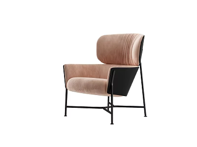 Modern Single Seater Sofa With Blush Upholstered Fabric High Backrest And Black Metal Legs 3d model