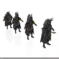 Four Fantasy Armored Characters As Creatures With Detailed Armor And Weapons