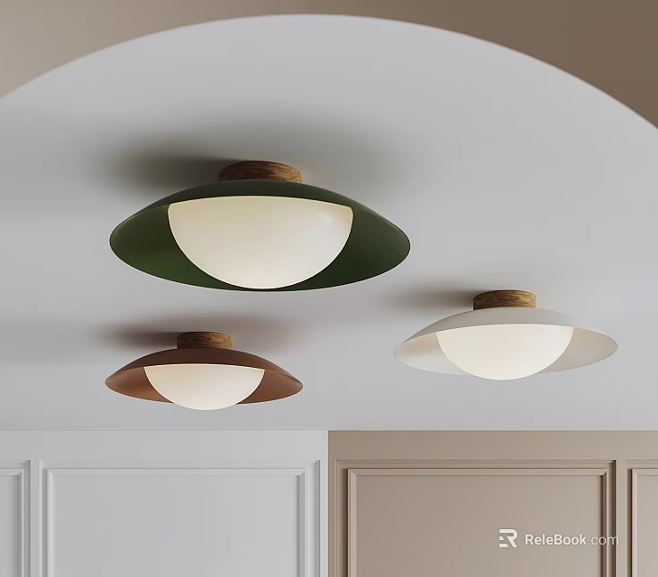 Modern Minimalist Ceiling Lights With Wooden Base And White Shade In Multicolor Design 3d model 