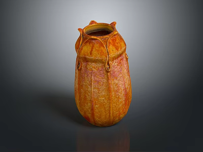 Handcrafted Sculpted Pottery Vase With Orange Red Hue And Textured Decorative Surface Design 3d model