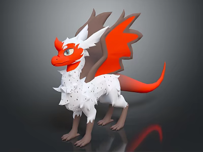 3D Fantasy Dragon Sculpture With Red White Brown Wings And Detailed Design 3d model