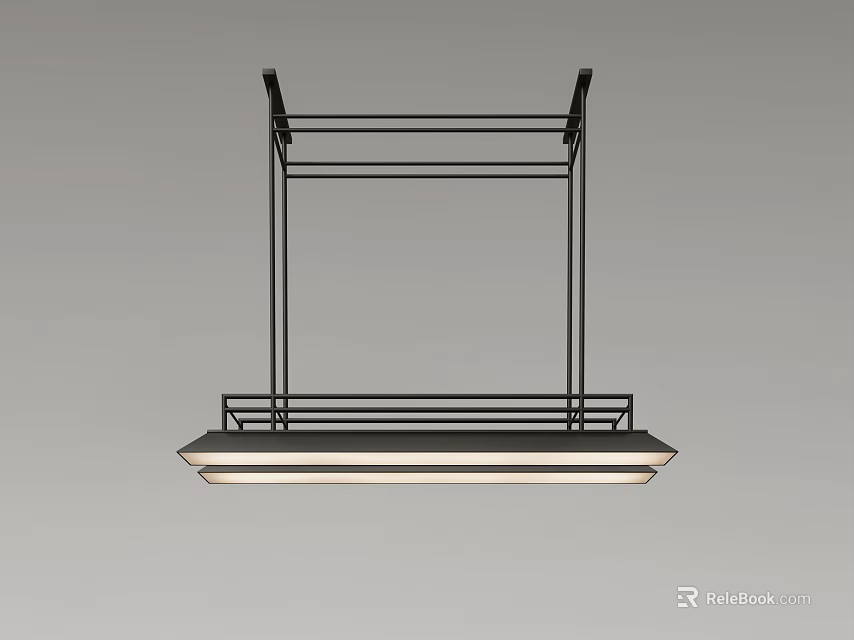 Modern Black Metal Chandelier With Rectangular Light Fixture And Geometric Frame Design 3d model