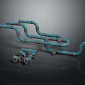 Old Rusted Blue Metal Pipes With Curved Structure And Small Fittings