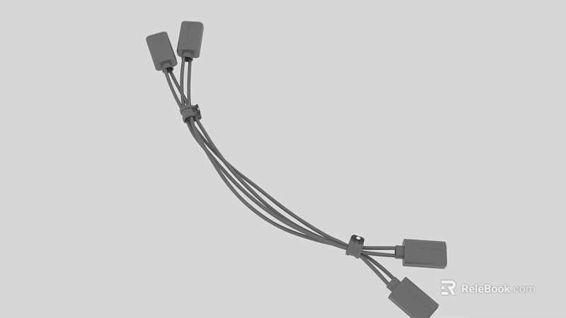 Gray Wire Harness With Multiple Connectors And Interconnected Cable Structure 3d model