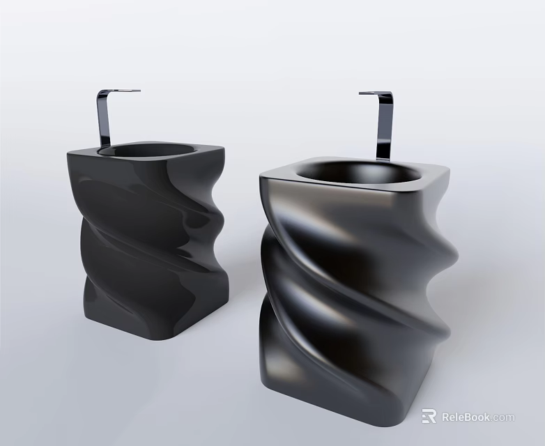 Modern Black Twisted Design Washbasins Featuring Sleek Black Faucets And Unique Shape 3d model 