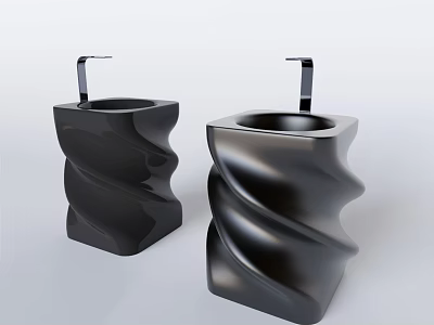 Modern Black Twisted Design Washbasins Featuring Sleek Black Faucets And Unique Shape 3d model