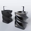 Modern Black Twisted Design Washbasins Featuring Sleek Black Faucets And Unique Shape