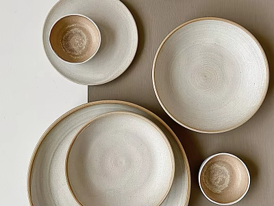 Natural Textured Ceramic Dinnerware Set With Neutral Tones And Various Sizes For Dining Table 3d model