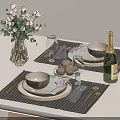 Elegant Dinnerware Set With Plates Wine Glasses Champagne And Cutlery On Light Gray Table