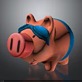 Pink Piggy Bank Character With Blue Swim Goggles And Swim Trunks For Saving Money