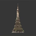 Ancient Stone Tower With Multi Tiered Structure Moss Covered Base And Spire Top 3d model