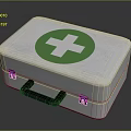 White Emergency First Aid Kit Featuring Green Cross Symbol Black Handle And Small Side Buttons