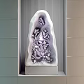 Decorative Ornament Set With Purple Crystal Cluster And Marble Base In Wooden Frame