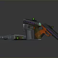 Futuristic Tactical Pistols With Different Orange Brown Gray Designs And Glowing Accents