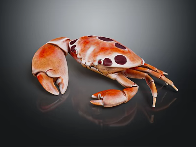 Detailed Orange Crab With Dark Brown Spots And Large Claws On Dark Background With Reflection 3d model