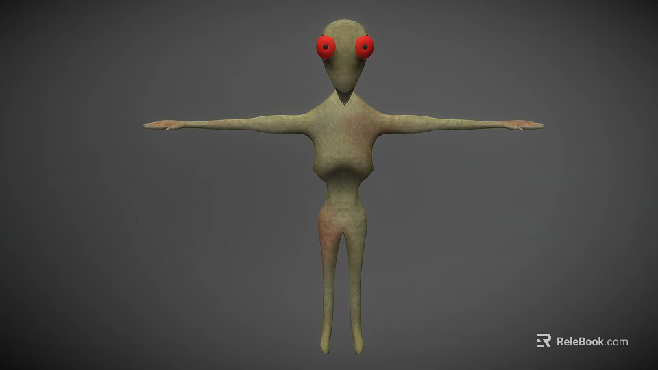 Alien Creature Featuring Red Eyes Outstretched Arms And Green Skin Spots 3d model 