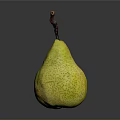 Fresh Yellowish Green Pear With Brown Stem On Dark Background Showing Reflection