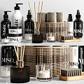 Elegant Modern Bathroom Accessories With Towels Reed Diffusers And Candles 3d model