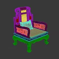 Traditional Chinese Style Mahogany Armchair With Carved Design And Patterned Cushion