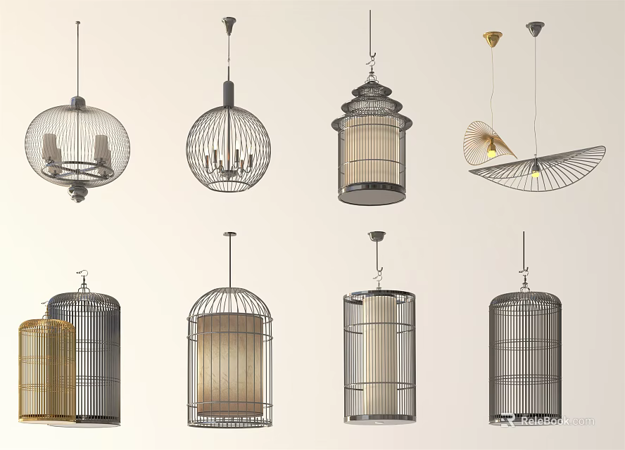 Stylish Collection of Cage Shaped Chandeliers With Various Spherical Cylindrical And Dome Designs 3d model 
