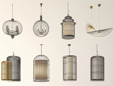 Stylish Collection of Cage Shaped Chandeliers With Various Spherical Cylindrical And Dome Designs 3d model