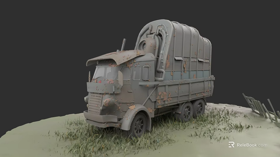Old Rusty Canvas Covered Military Truck Parked On Green Grass 3d model 