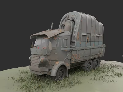 Old Rusty Canvas Covered Military Truck Parked On Green Grass 3d model