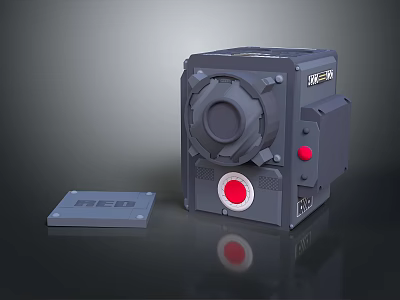 Dell Industrial Computer Workstation Featuring Gray Casing Red Button Circular Lens And Small Square Component 3d model