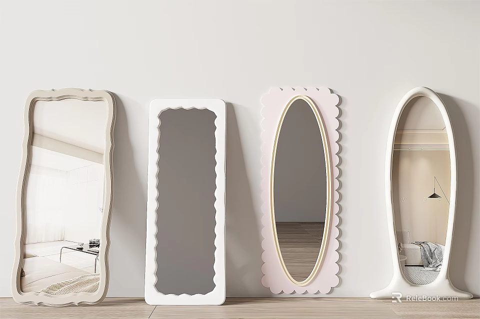 Various Decorative Mirrors With Scalloped Edges And Different Shapes For Home Decor 3d model 