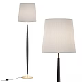 Set of Two Modern Floor Lamps With Black Metal Stand And Beige Linen Shade