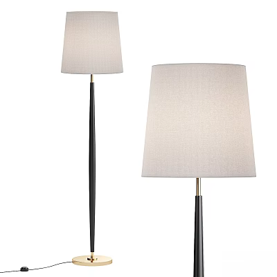 Set of Two Modern Floor Lamps With Black Metal Stand And Beige Linen Shade 3d model