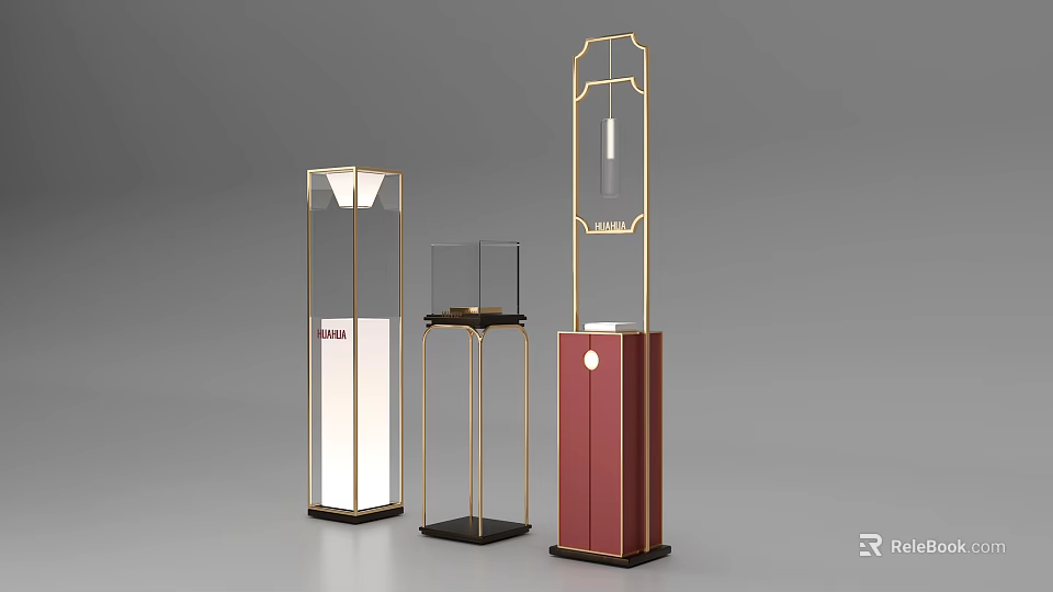 Modern Decorative Floor Lamps With Golden Frame Transparent Glass And Red Black Bases 3d model 
