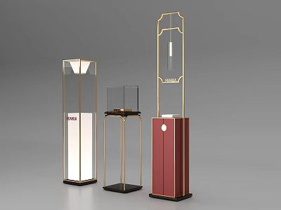 Modern Decorative Floor Lamps With Golden Frame Transparent Glass And Red Black Bases 3d model