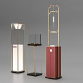 Modern Decorative Floor Lamps With Golden Frame Transparent Glass And Red Black Bases