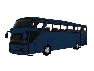 Blue Modern Tourist Bus With Large Windows Spacious Interior And Comfortable Seats 3d model