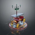 Detailed Vintage Carriage Model Display With Street Lamp Signpost And Platform