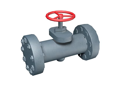 Heavy Duty Industrial Valve With Red Handwheel And Gray Flanged Connections 3d model