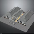 Classical Architectural Model Featuring Sloped Tile Roof Columned Portico And White Facade