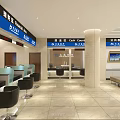 Modern Bank Lobby Interior With Waiting Area Service Counters And Digital Screens