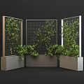 Stylish Garden Decor With Wire Mesh Panels And Green Plants In Gray Planters
