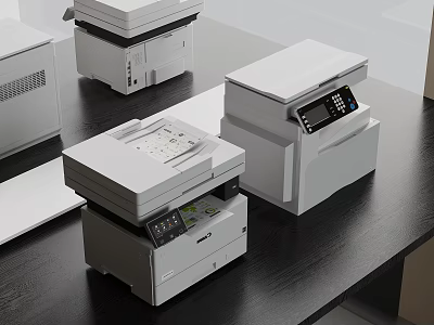 Smart Office Machines Featuring White Design And Control Panels On Desk 3d model