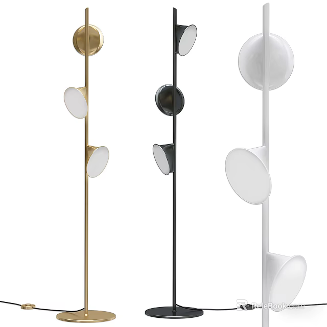 Modern Stylish Floor Lamps Minimalist Design With Gold Black White Circular Shades For Home Decor 3d model 