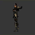 Biomechanical Sci Fi Character Standing in Futuristic Armor with Tech Gear 3d model