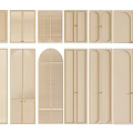 Various Beige Wooden Door Designs With Arched Grid And Minimalist Panels