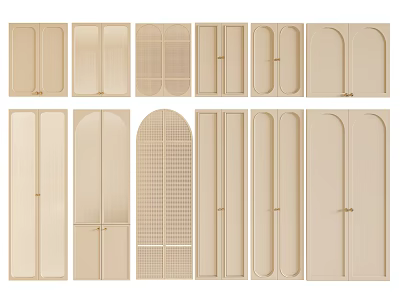 Various Beige Wooden Door Designs With Arched Grid And Minimalist Panels 3d model