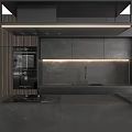 Modern Kitchen Interior With Dark Wooden Cabinets And Island Counter Lighting